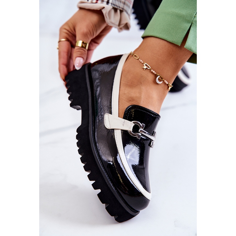 S.Barski Lacquered Women's Loafers Black and White Cassida 2