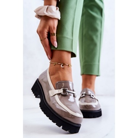 S.Barski Lacquered Women's Loafers Beige-White Cassida 2