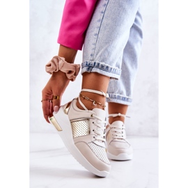 S.Barski Women's Leather Sport Shoes On a Wedge Beige and White Larson golden 1