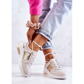 S.Barski Women's Leather Sport Shoes On a Wedge Beige and White Larson golden 2