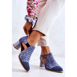 Women's Leather Openwork Boots Maciejka 04962-06 Blue 1