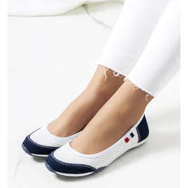 Kester white and navy blue leather ballerinas 1