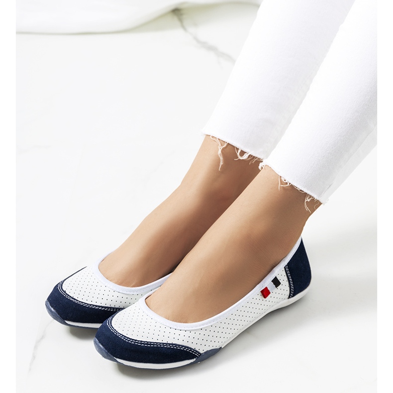 Kester white and navy blue leather ballerinas 1