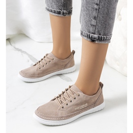 Beige leather Valeska trainers 1