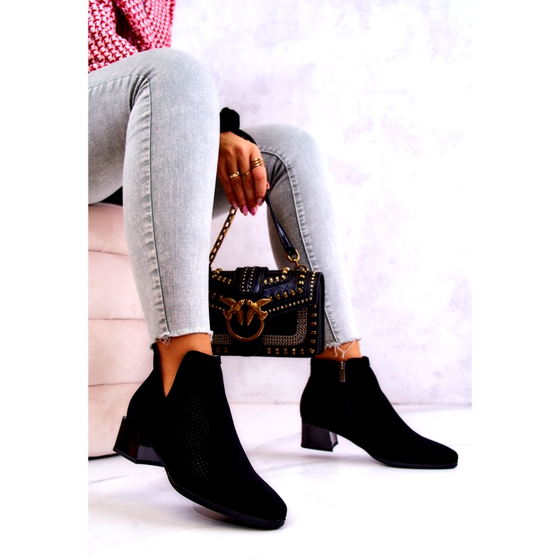 Vinceza Black Carine Openwork Suede Booties With A Cut 2