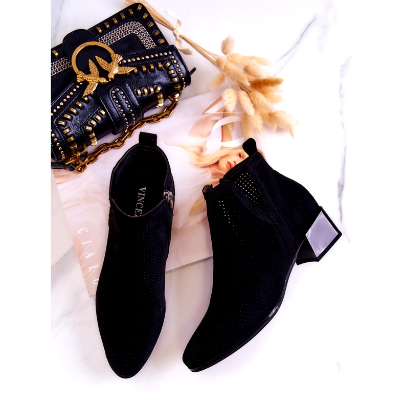 Vinceza Black Carine Openwork Suede Booties With A Cut 4