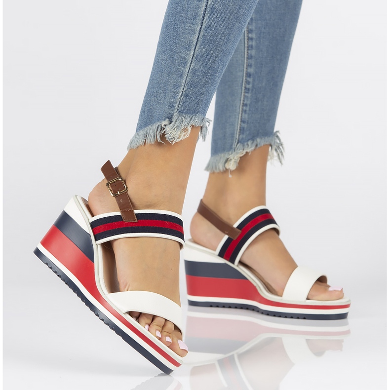 Sandals on the wedge Filippo DS2094 / 22 Wh Nv white red navy blue 2