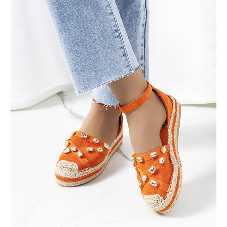 Orange espadrilles with Dide cubic zirconia 1