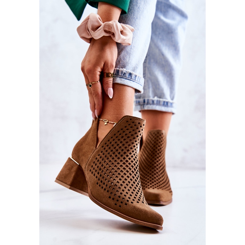 Suede Openwork Boots Lewski Shoes 3165 Camel brown 1