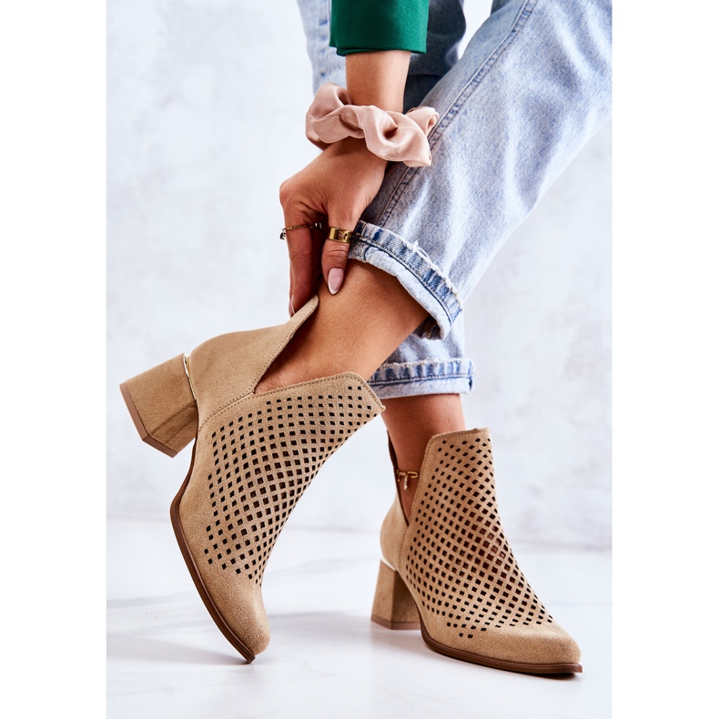 Suede Openwork Boots Lewski Shoes 3165 Beige 2