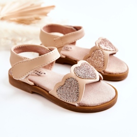 S.Barski Children's Leather Sandals Brocade Hearts Beige Luisa golden 1