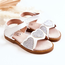 S.Barski Children's Leather Sandals Brocade Hearts White Luisa 1