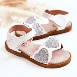 S.Barski Children's Leather Sandals Brocade Hearts White Luisa 2