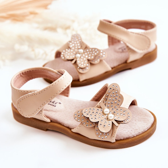 S.Barski Children's Leather Sandals Butterflies Beige Rolly 2