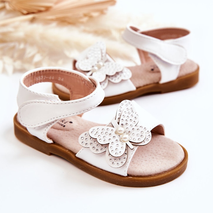 S.Barski Children's Leather Butterfly Sandals White Rolly 2