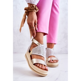 Leather Wedge Sandals Maciejka 05356-25 Beige and Gold golden 1