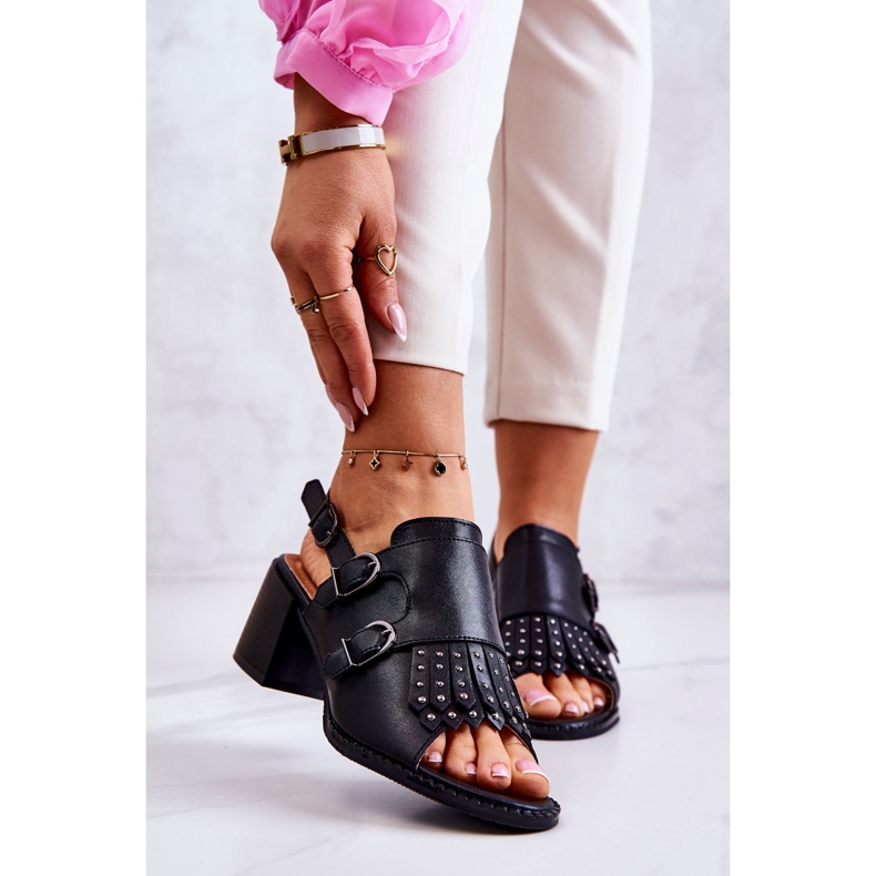 Leather Sandals With Studs La.Fi Black Casilla 1