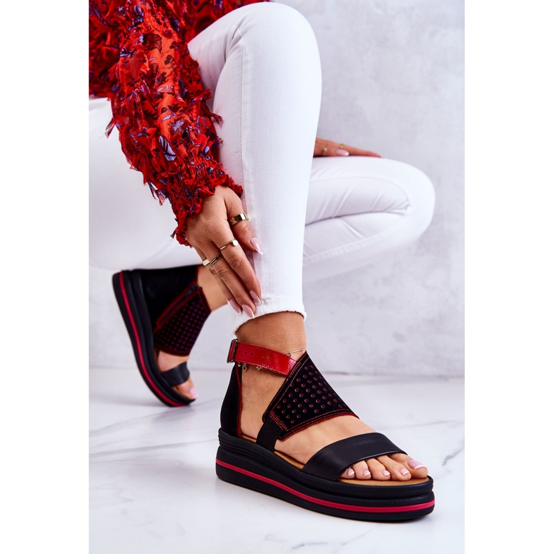 Leather Wedge Sandals Maciejka 05356-01 Black and Red 1