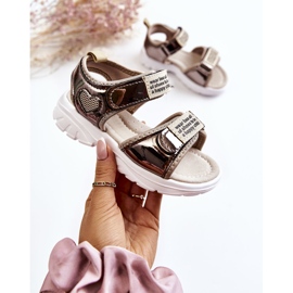 PJ2 Leather Children's Sandals With Velcro Dark Gold Amoss brown golden 1