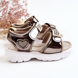 PJ2 Leather Children's Sandals With Velcro Dark Gold Amoss brown golden 2
