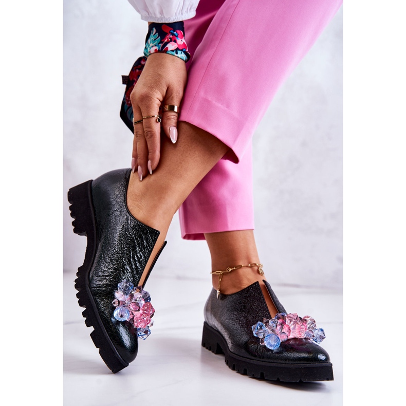 PA2 Elegant Leather Shoes With Dark Green Cindy Decoration 2 PA2 Elegant Leather Shoes With Dark Green Cindy Decoration 2