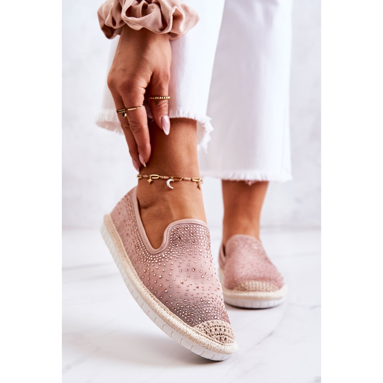 PG1 Women's Textile Espadrilles With Cubic Zirconia Pink Deimos 1