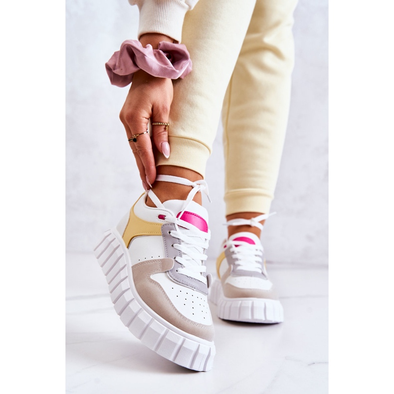 PS1 Women's Sport Leather Shoes in White and Beige Florentine yellow 1