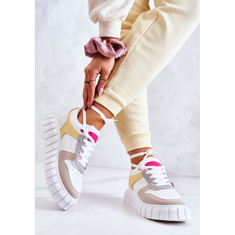 PS1 Women's Sport Leather Shoes in White and Beige Florentine yellow 2