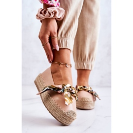 PS1 Women's Leather Espadrilles With Beige Fancy Chain pink 1