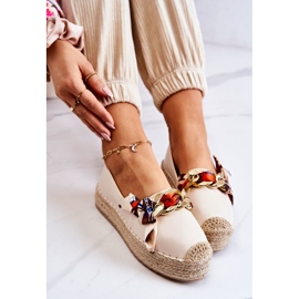 PS1 Women's Leather Espadrilles With A Chain Light Beige Fancy 1