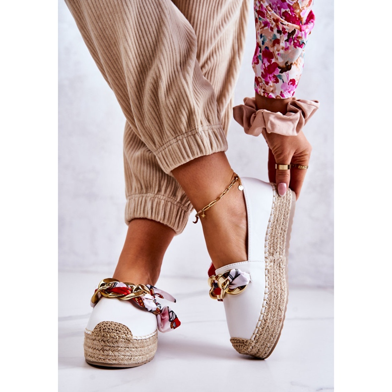 PS1 Women's Leather Espadrilles With A Chain White Fancy 2