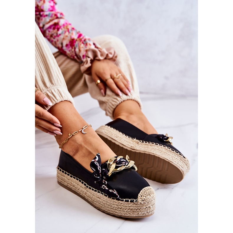 PS1 Leather Women's Espadrilles With Black Fancy Chain 2