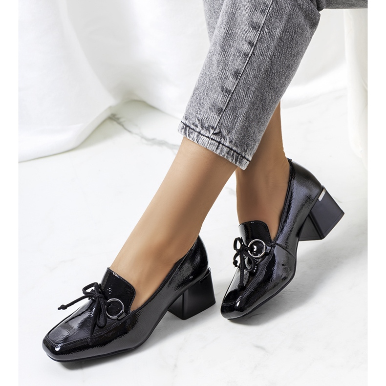 Black lacquered high-heeled shoes from Monisha 1