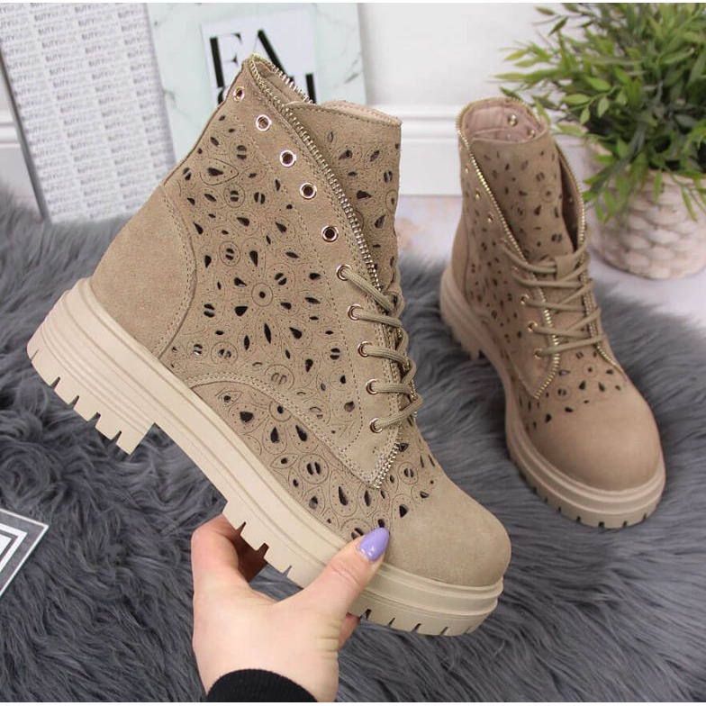 Openwork Leather Spring Boots Beige In Filippo 1