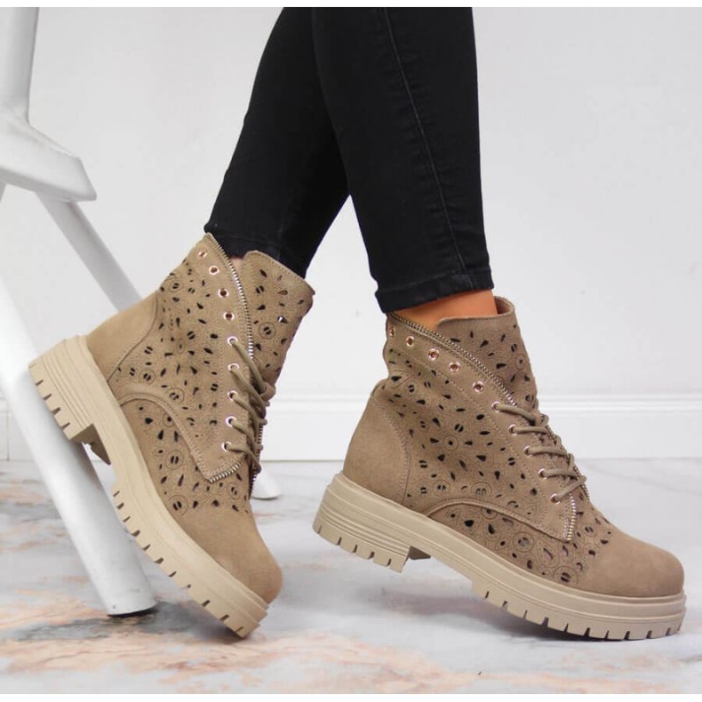 Openwork Leather Spring Boots Beige In Filippo 2