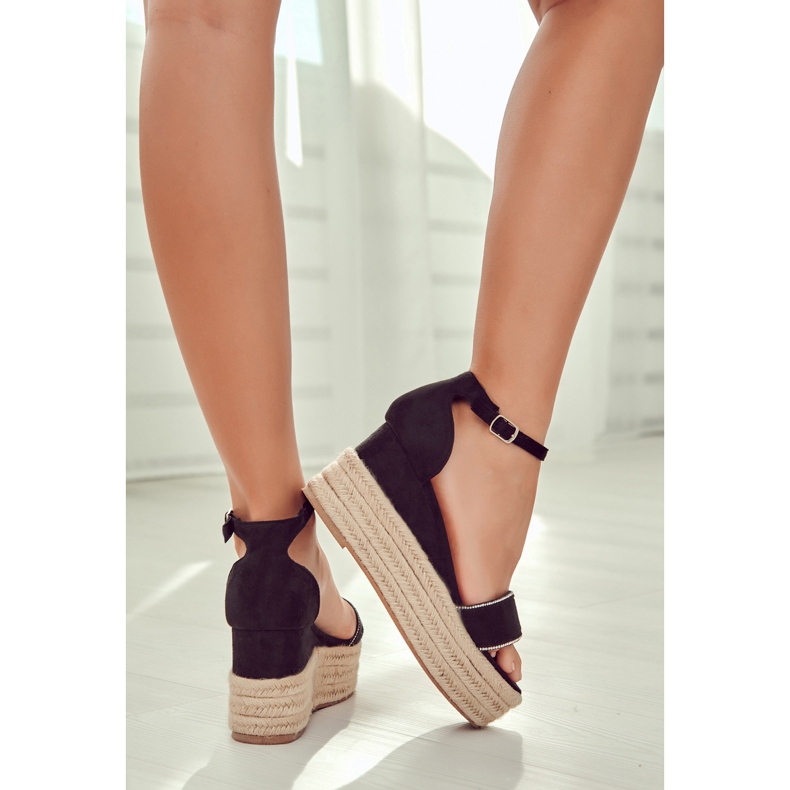 FW1 Women's Sandals On A Wedge With Cubic Zirconia Black Linette 2