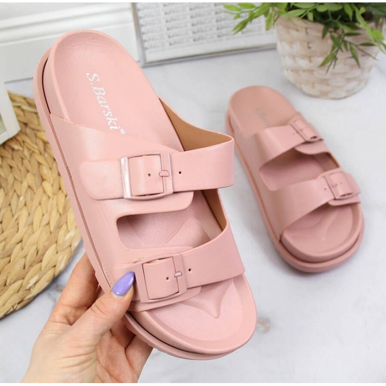 Rubber Slippers With Clasps Bright Pink S. Barski 1