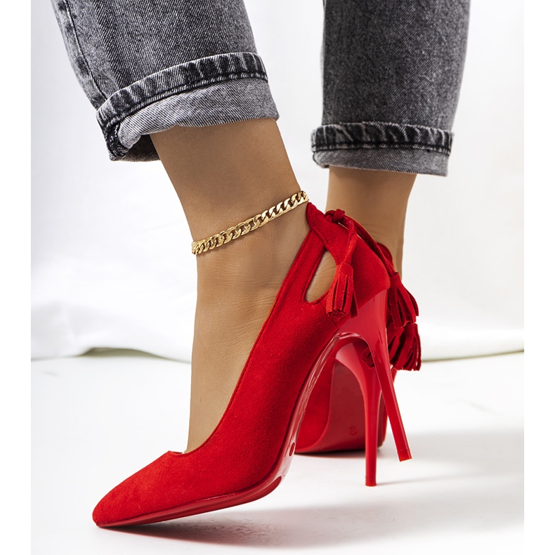 Red heels with decorative Anthe cutouts 1