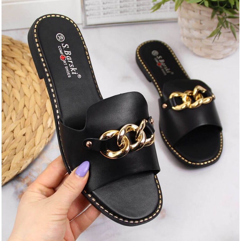 Black slippers with a chain W S. Barski 1
