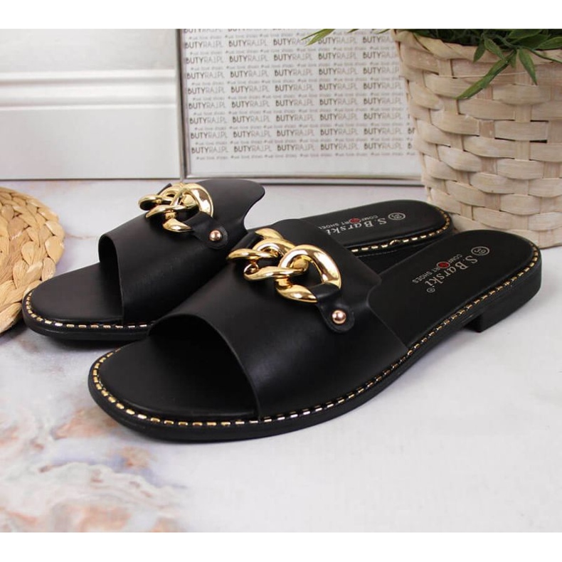 Black slippers with a chain W S. Barski 2