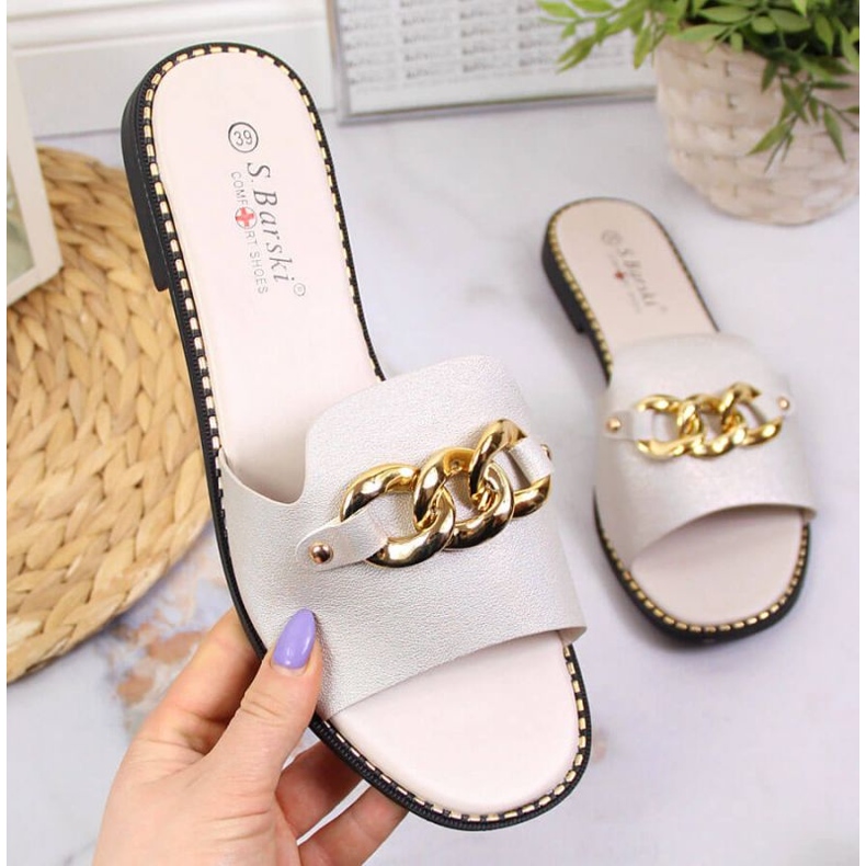 Golden slippers with a chain W S.Barski beige 1