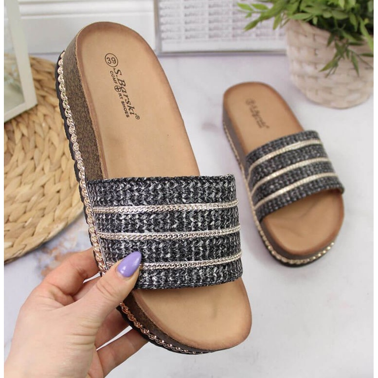 Black platform slippers W S. Barski 1