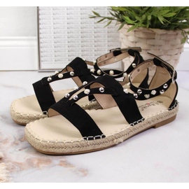 Black sandals espadrilles with pearls W S.Barski 2