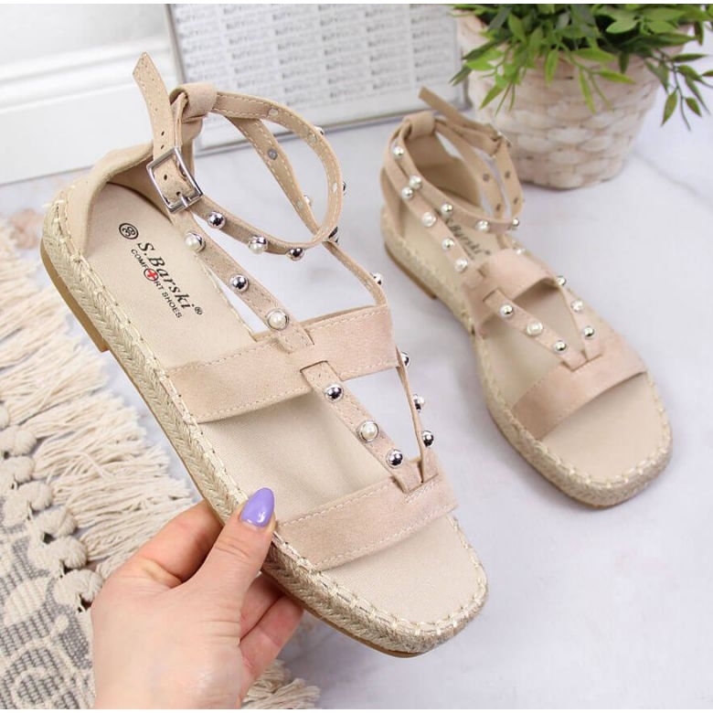Sandals espadrilles with beige pearls W S.Barski 1