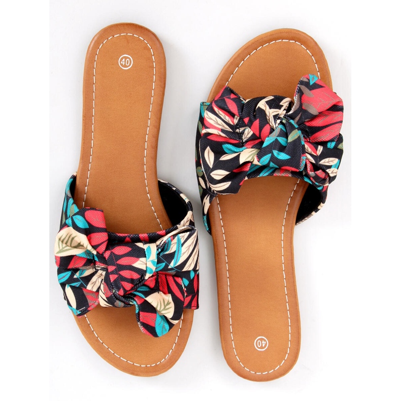 Lotos Black floral print slippers multicolored 1
