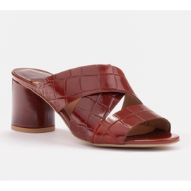 Marco Shoes Women's leather slippers made of leather with cut stripes red 1