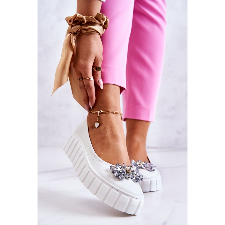 PA2 Leather Ballerinas On A Platform With A White Ladette Ornament 1