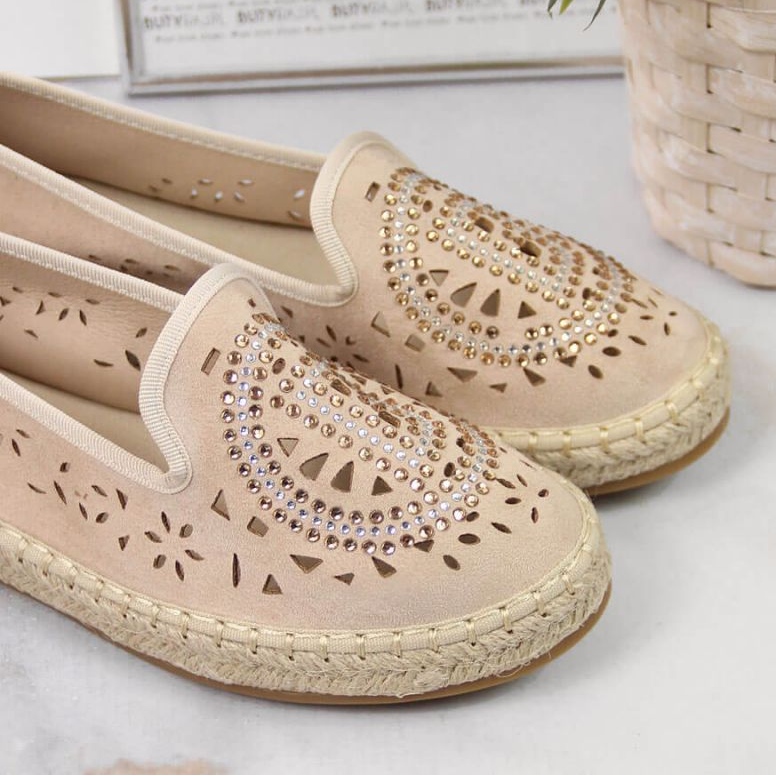 Openwork espadrilles with cubic zirconias in beige W S. Barski 2