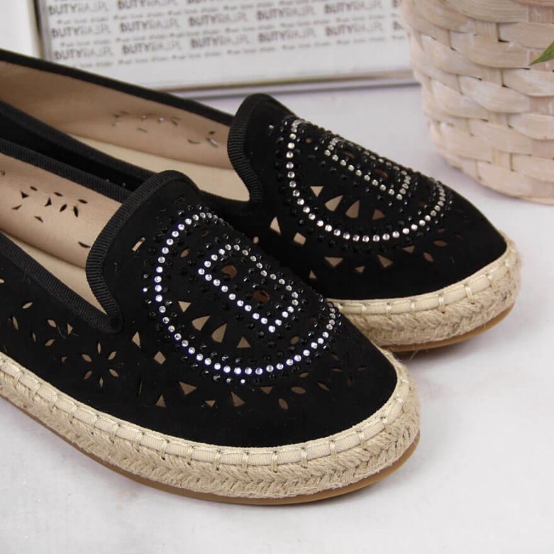 Black openwork espadrilles with cubic zirconias by S. Bararski 1