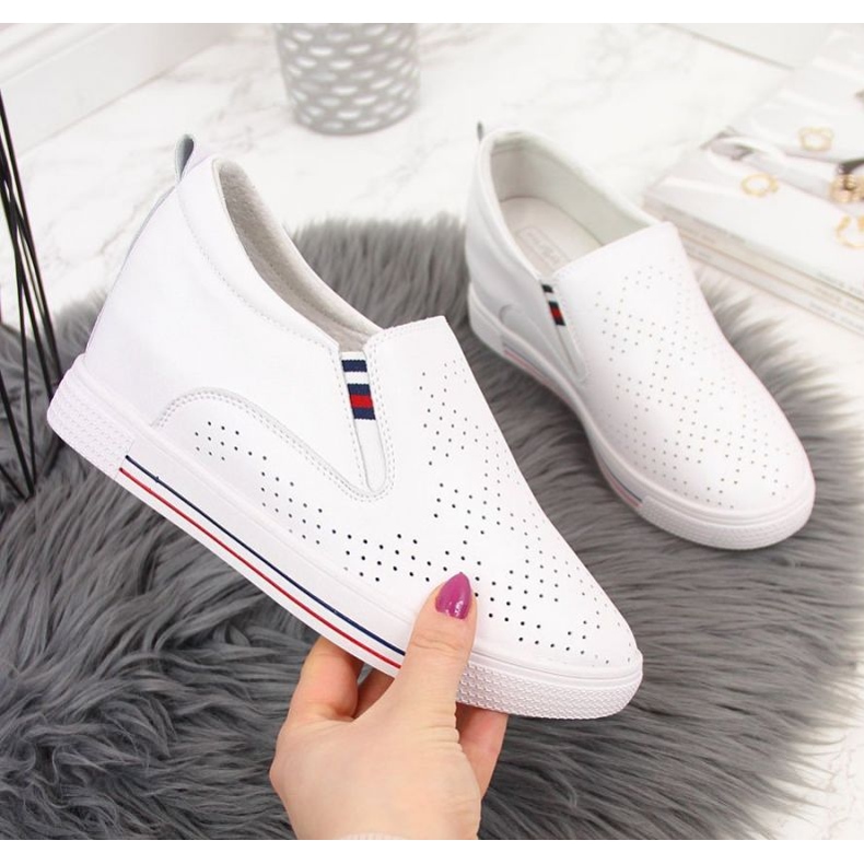 Leather sneakers with white openwork wedges W Filippo 1